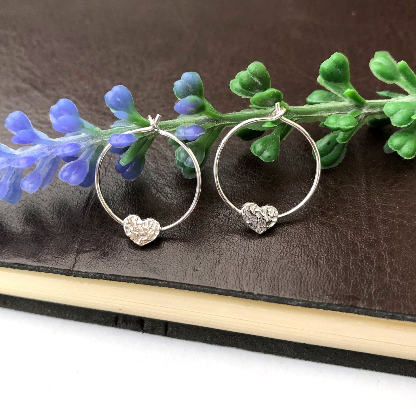 sterling silver heart hoop earrings