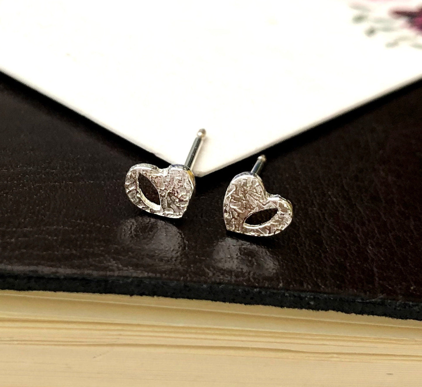 Sterling Silver Open Heart Earrings, Mini Heart Stud