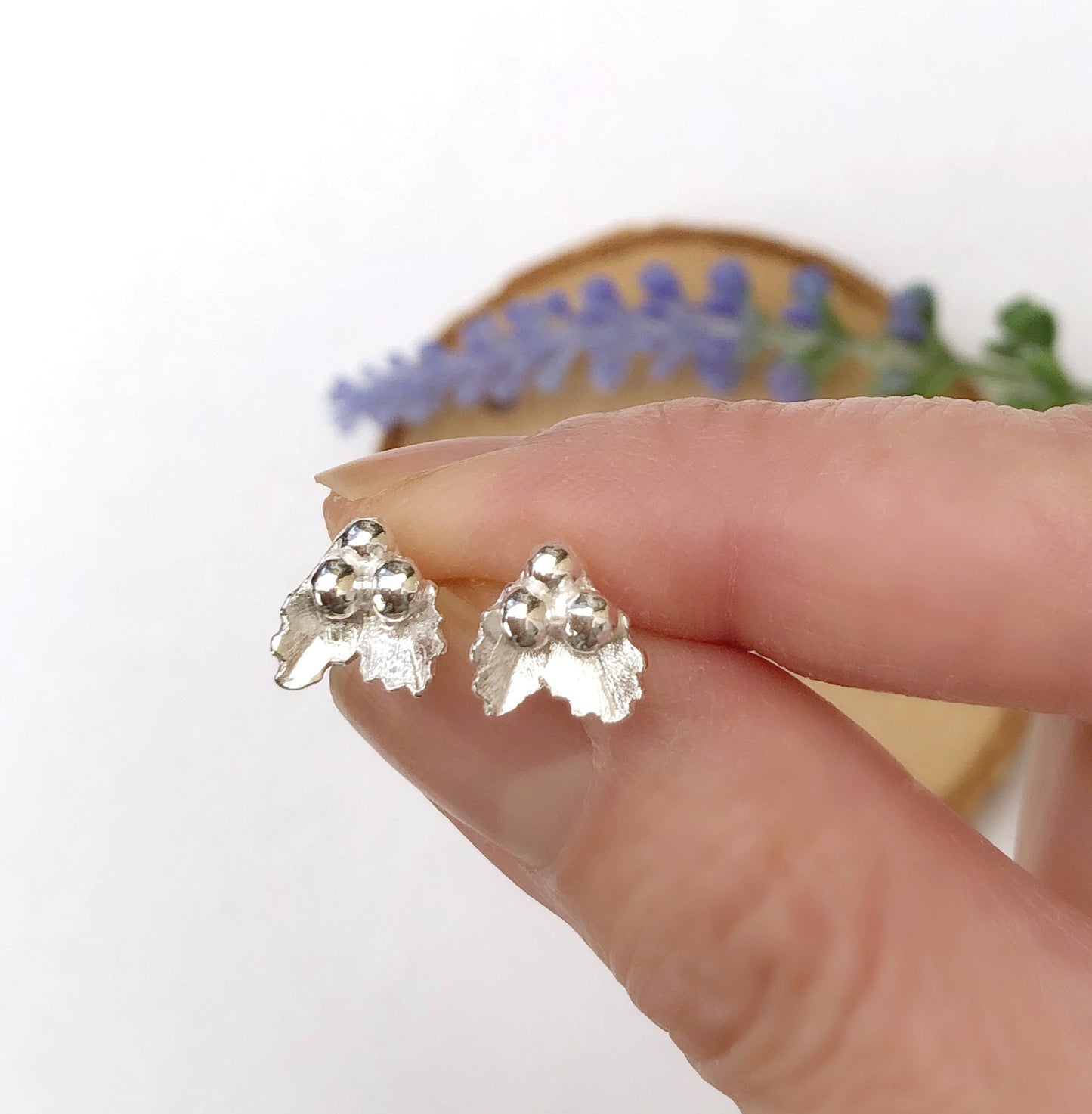 Sterling Silver Mini Holly Earrings, Small Holly Leaves Stud
