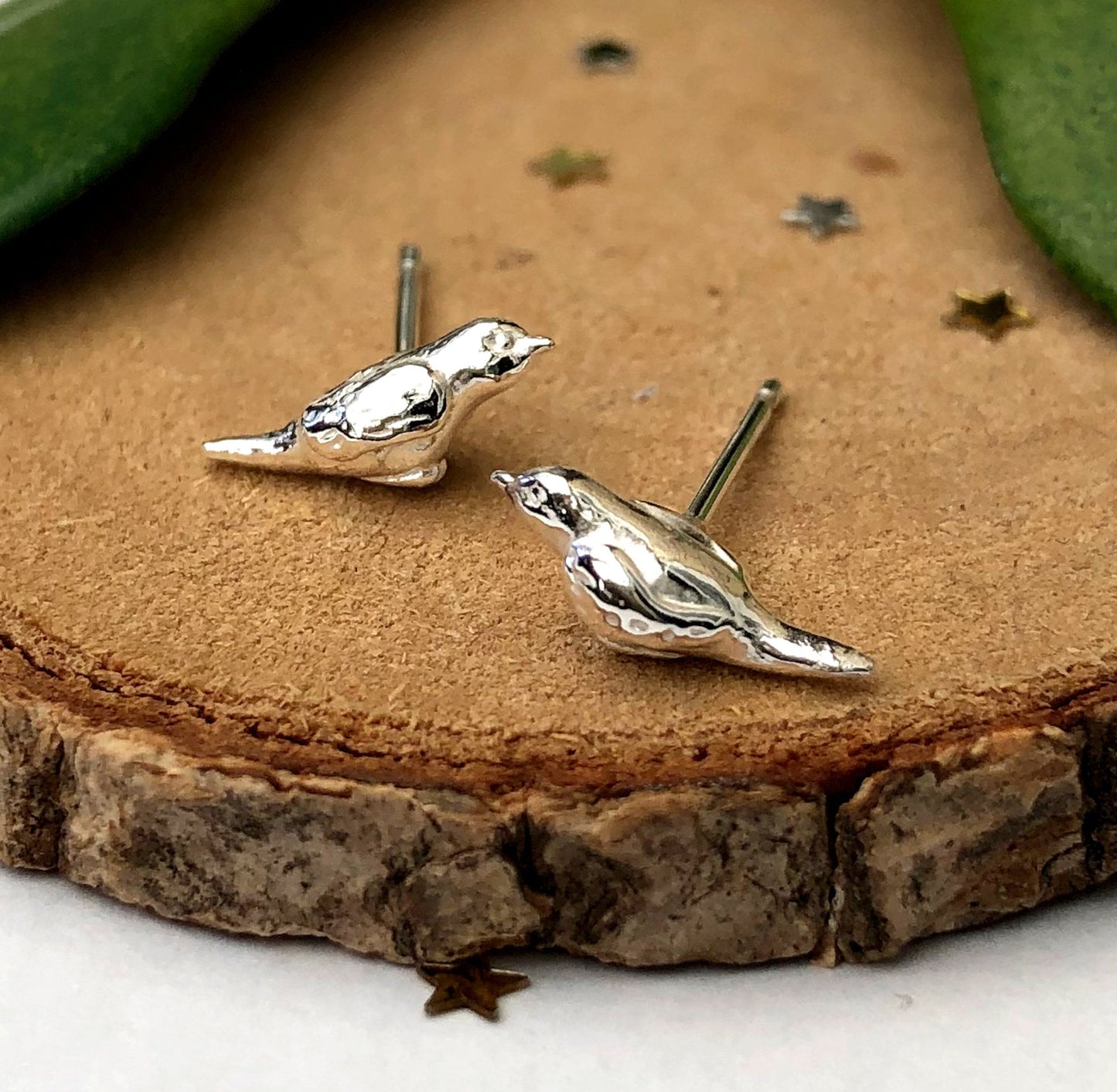 sterling silver mini robin earrings