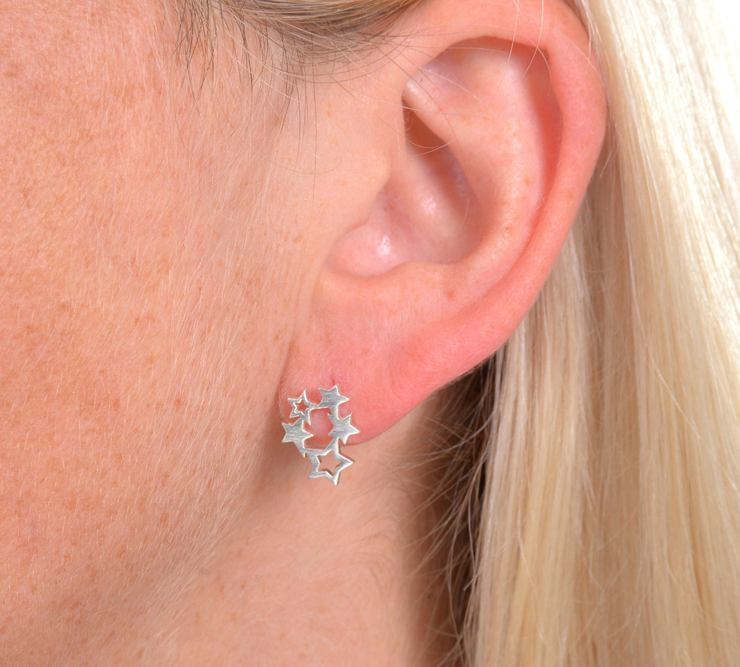 Sterling Silver Magic Star Earrings, Cluster Star Stud