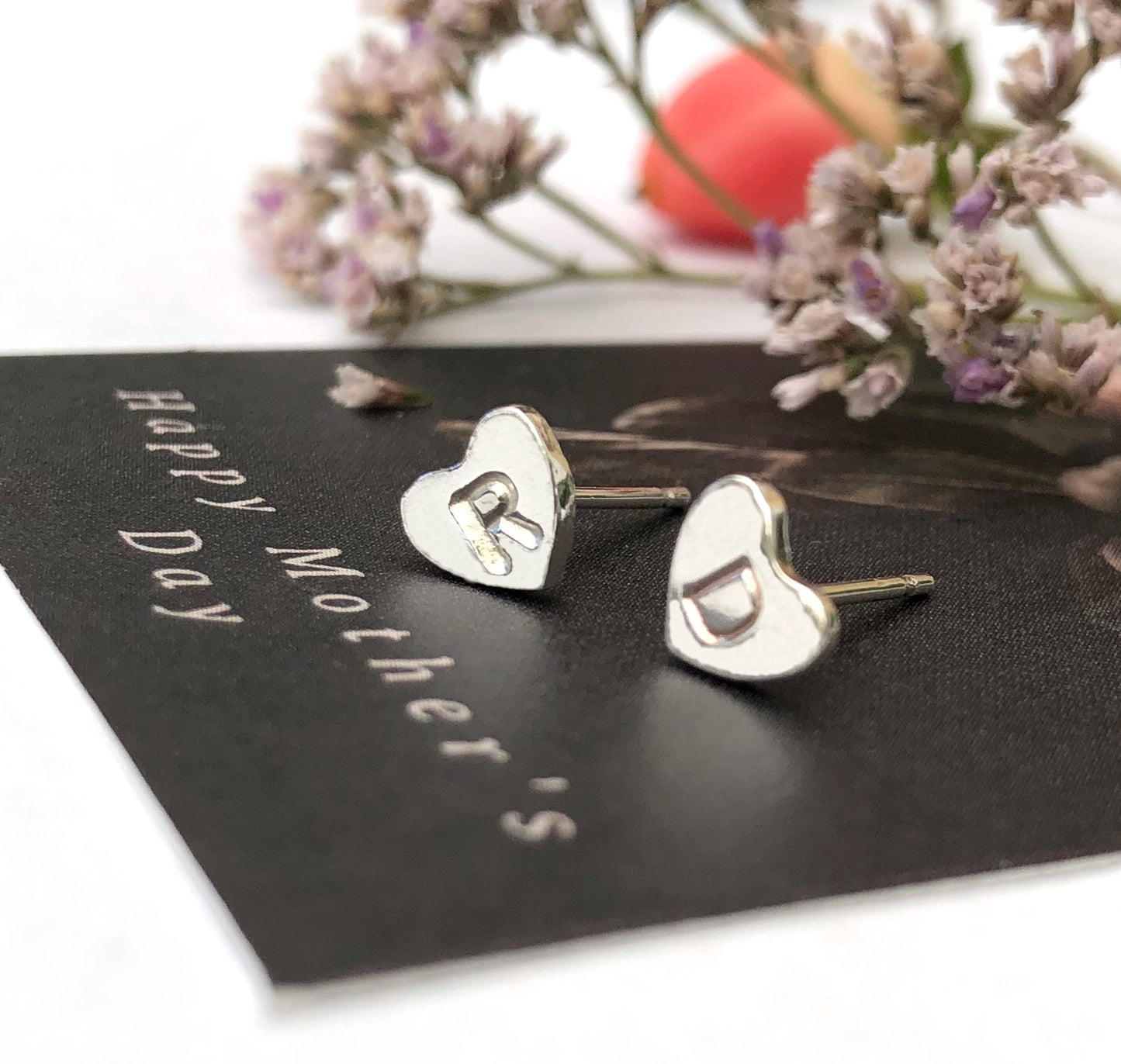 sterling silver initial heart earrings