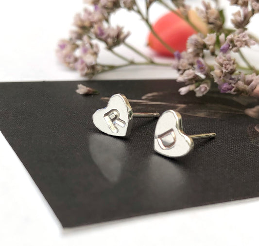 sterling silver personalised initial heart stud earrings with gift card 