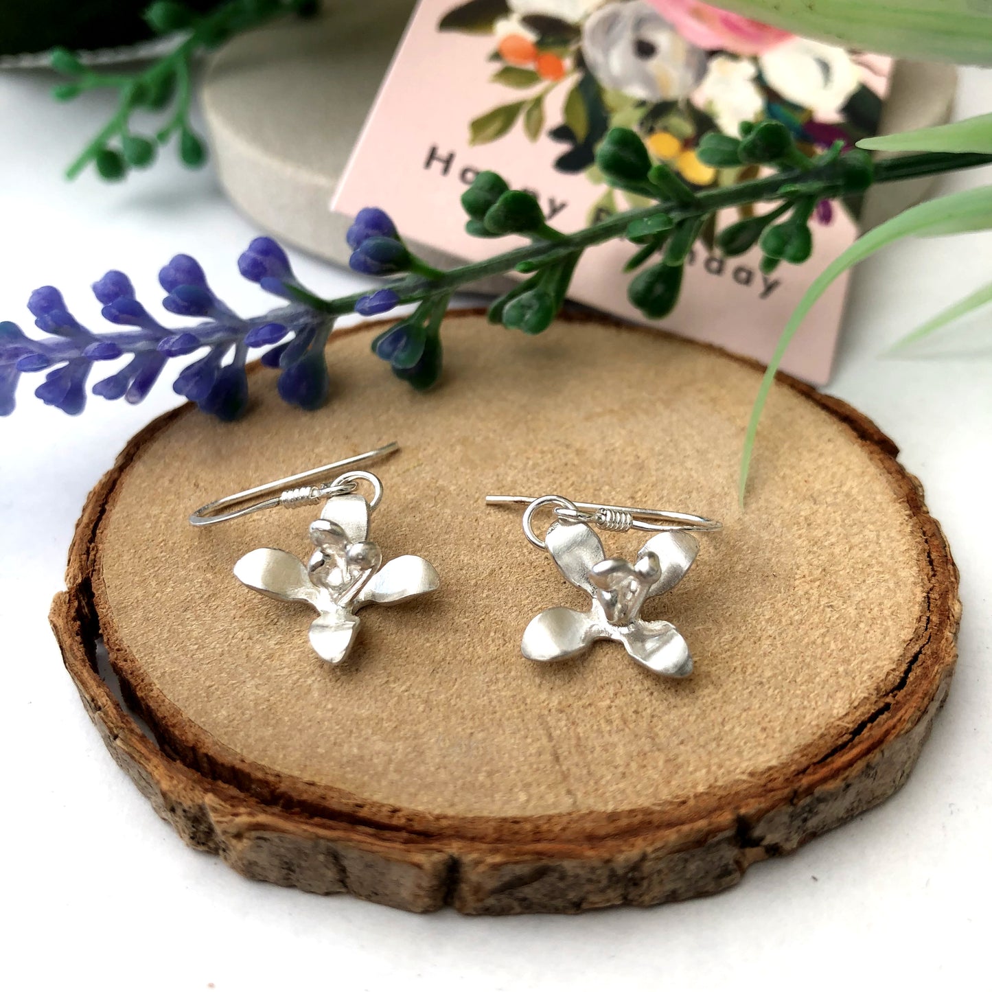 Sterling Silver Lily Earrings, Dainty Flower Stud Earrings, Floral Drop Dangle Earrings