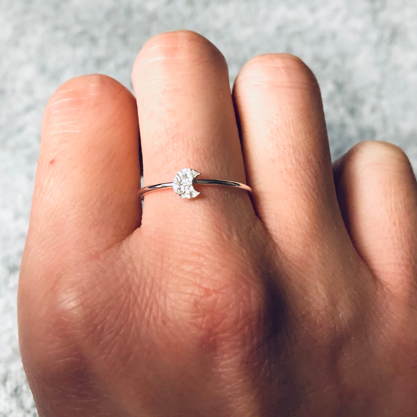 Sterling Silver Tiny Half Moon Ring, Stacking Skinny Ring