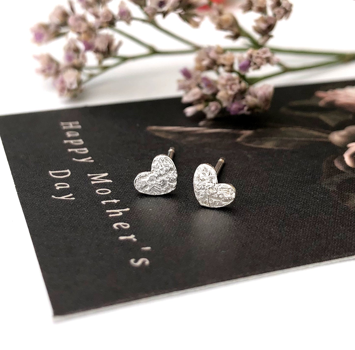 Sterling Silver Mini Heart Stud Earrings, Handmade Jewellery Mother’s Day Gift