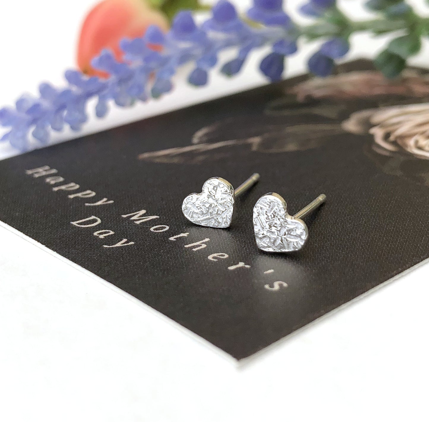 Dainty Sterling Silver Mini Heart Earrings, Small Textured Heart Studs
