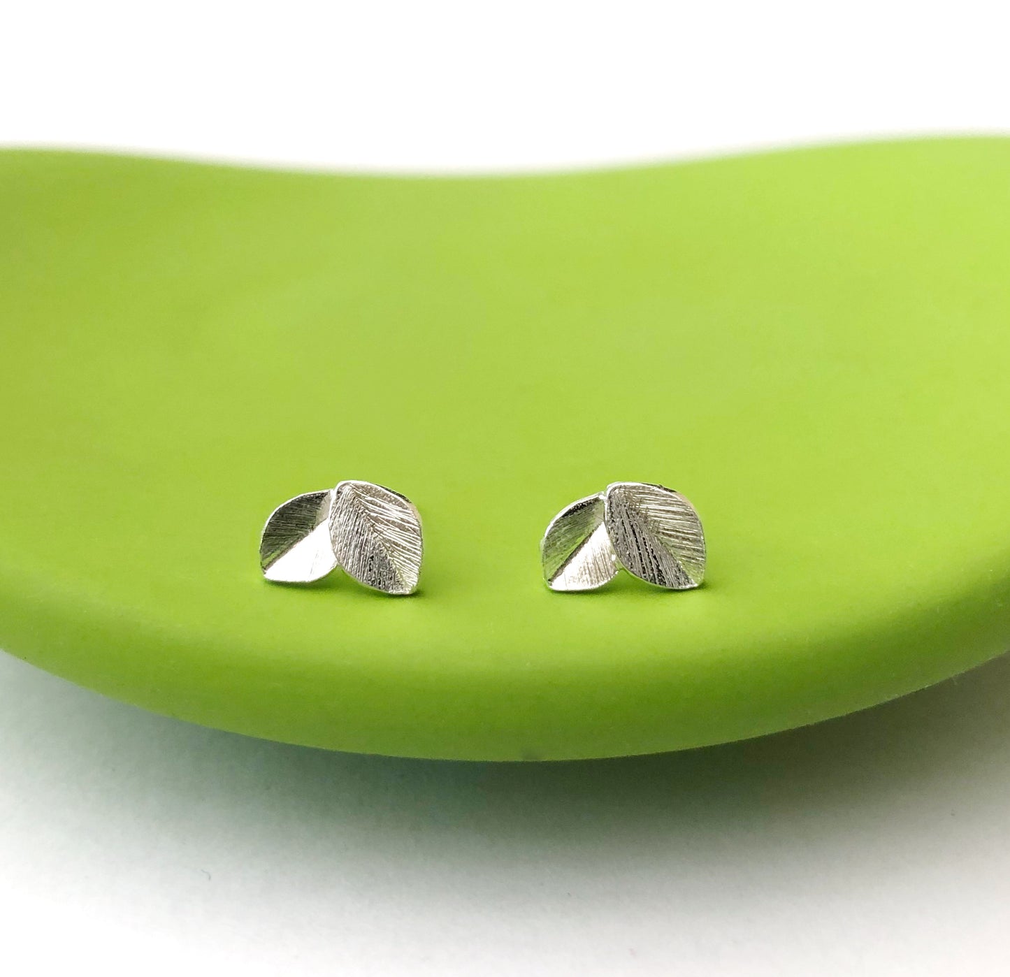 Mini Leaf Sterling Silver Earrings, Small Beech Leaves Stud, Dainty Botanical Jewellery