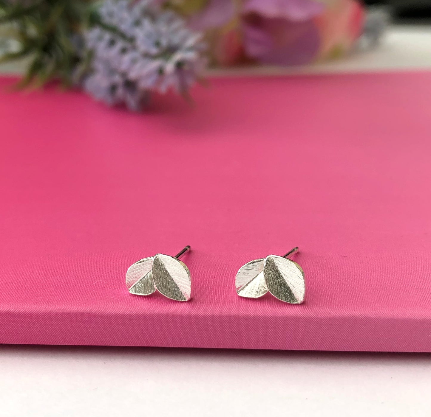 Mini Leaf Sterling Silver Earrings, Small Beech Leaves Stud, Dainty Botanical Jewellery