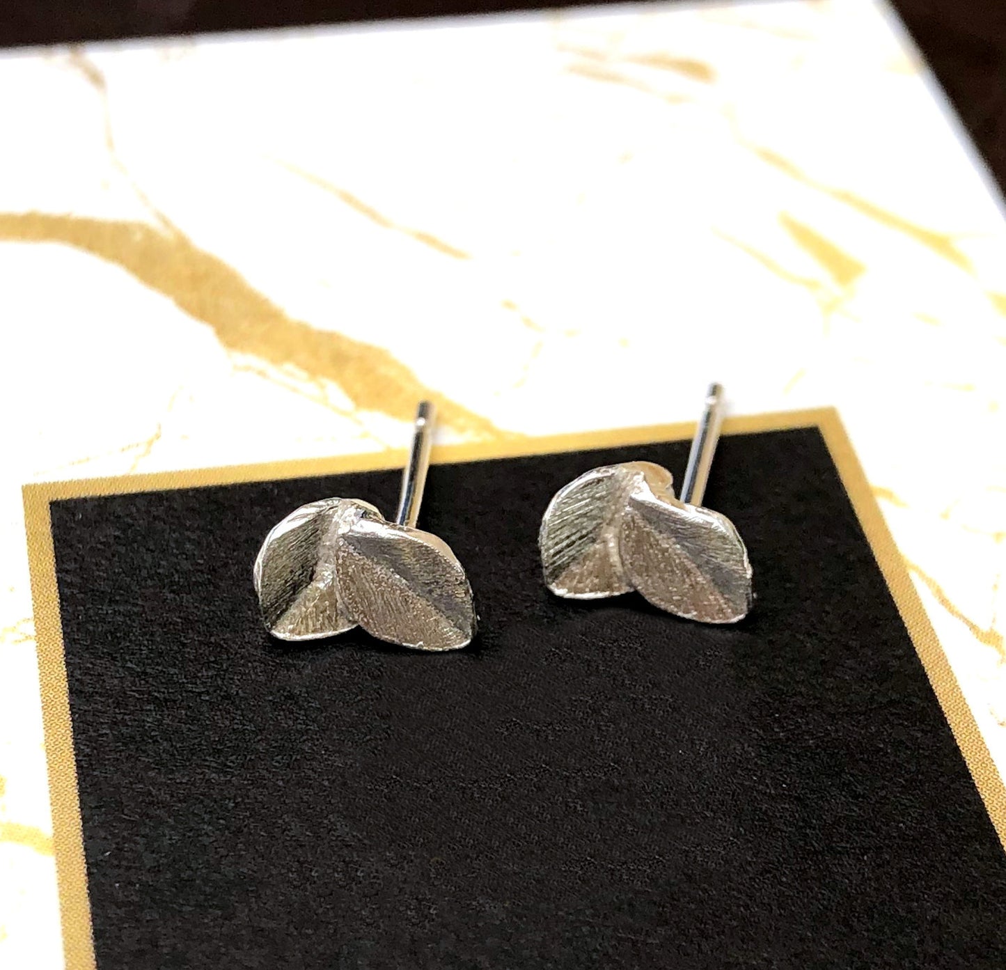 Thank You Sterling Silver Small Leaf Earrings