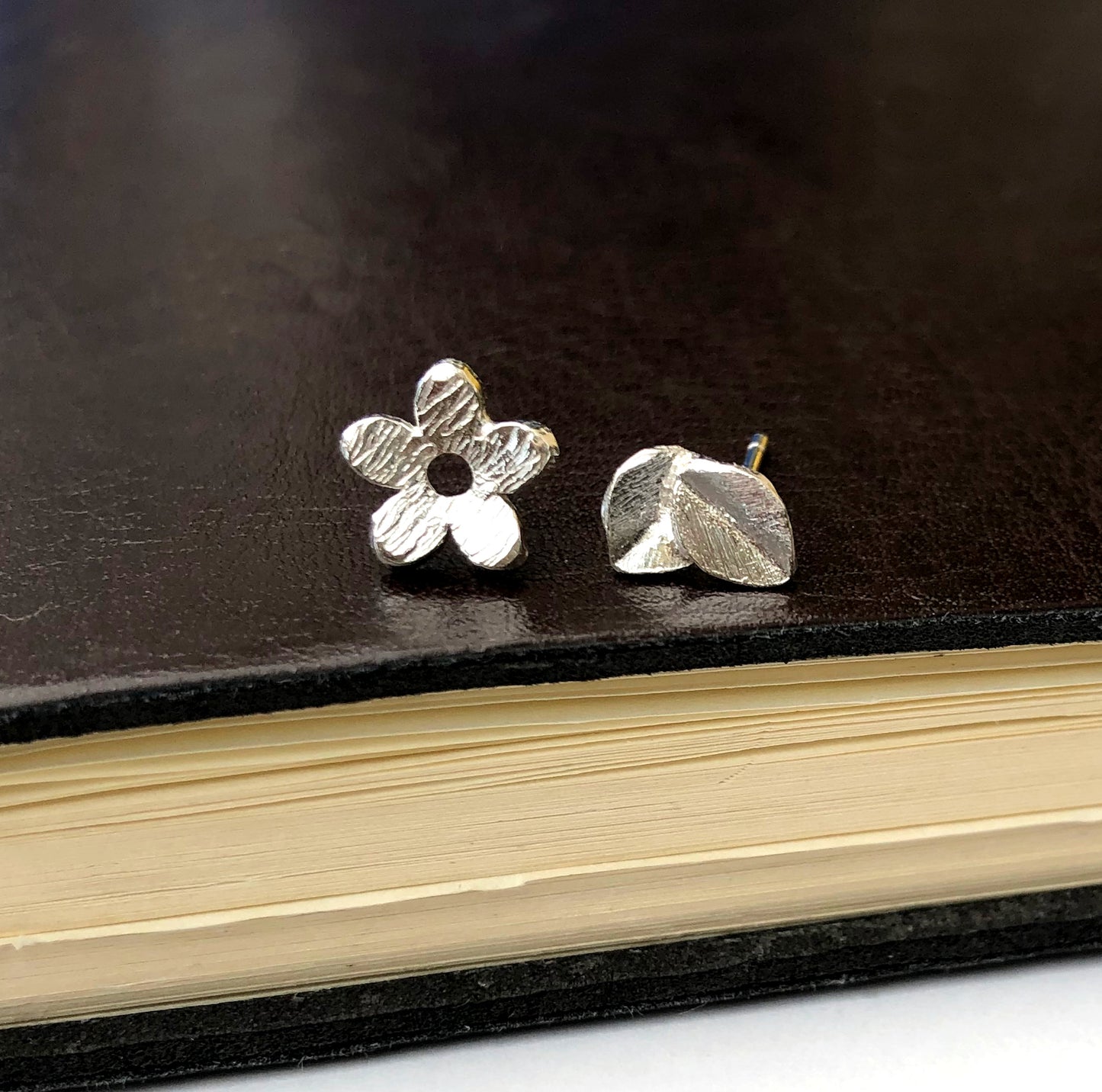 Sterling Silver Flower And Leaf Mismatched Stud Earrings, Thank You Jewellery Gift