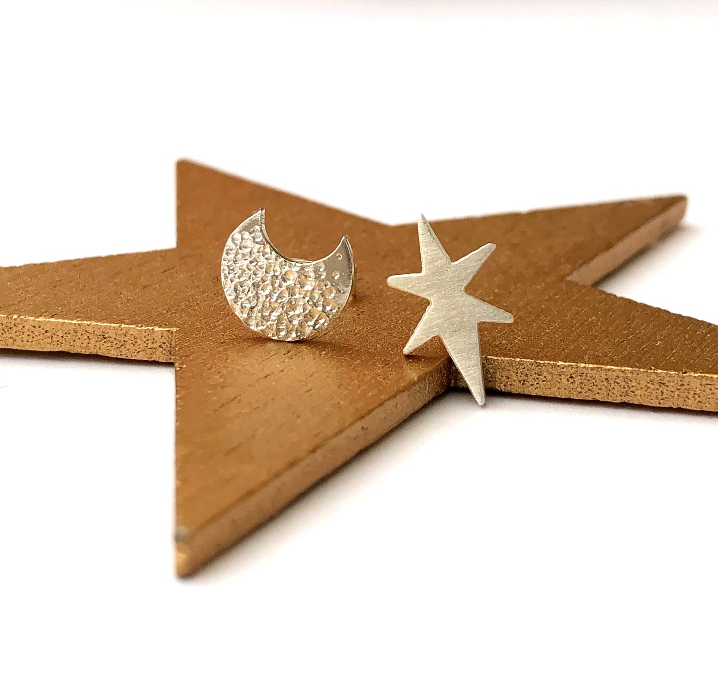 sterling silver moon and star stud earrings