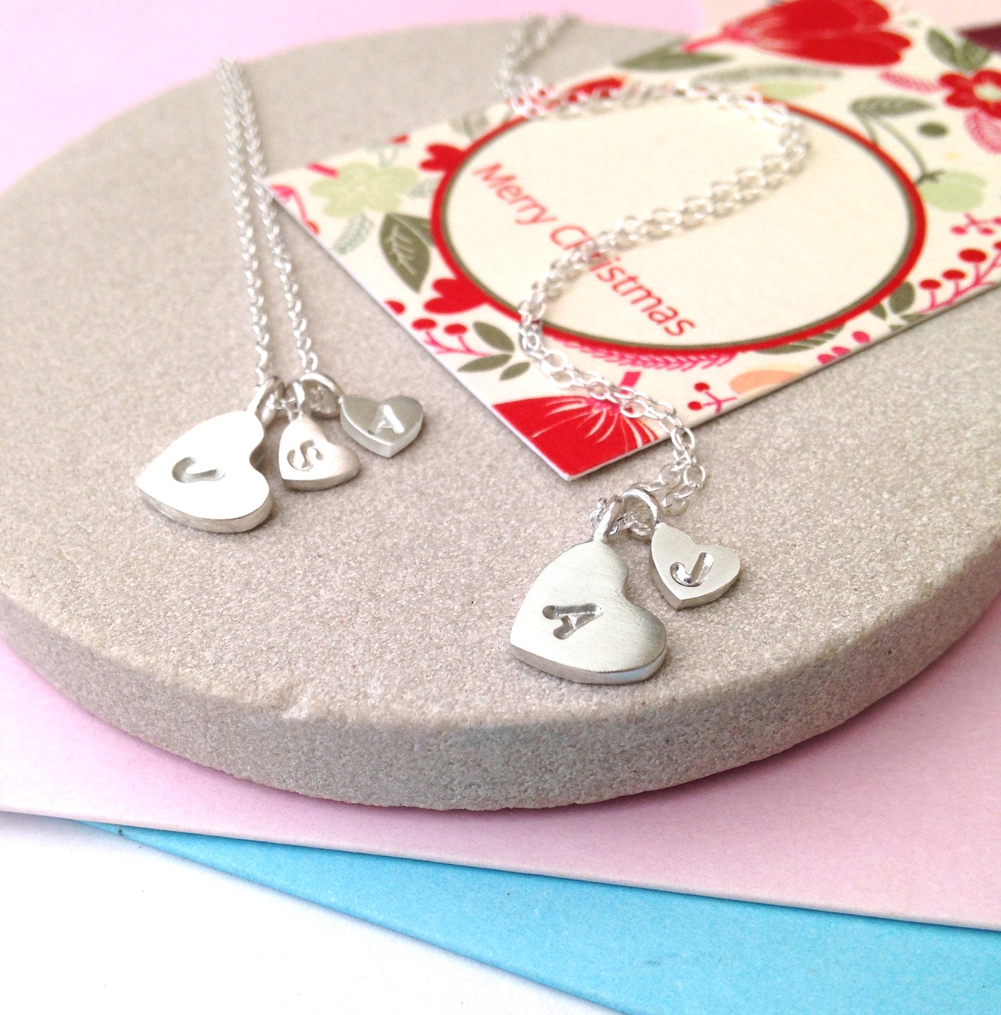 Sterling Silver Mother And Child Initial Heart Necklace