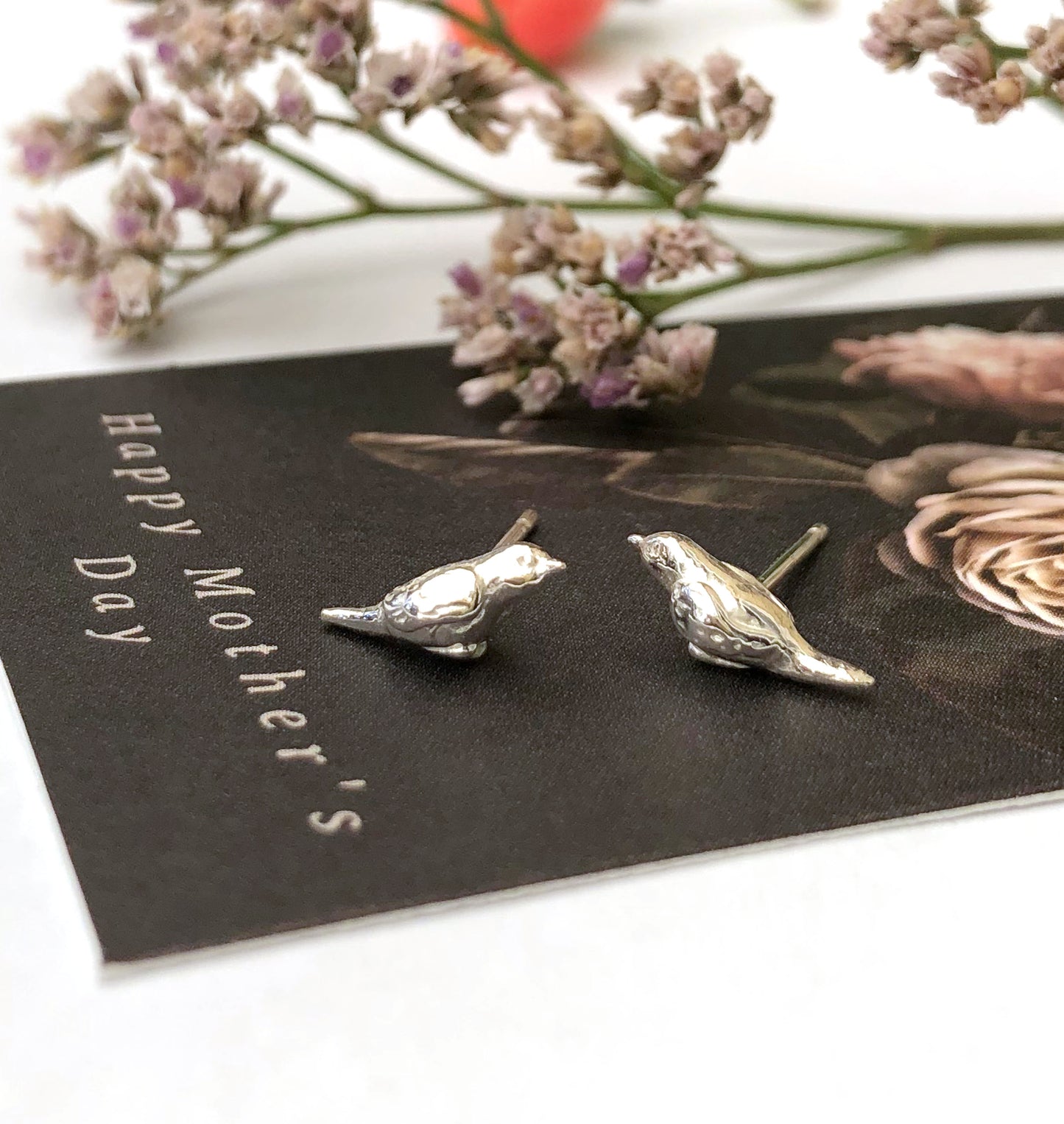 Dainty Sterling Silver Mini Robin Earrings, Small Bird Stud Earrings