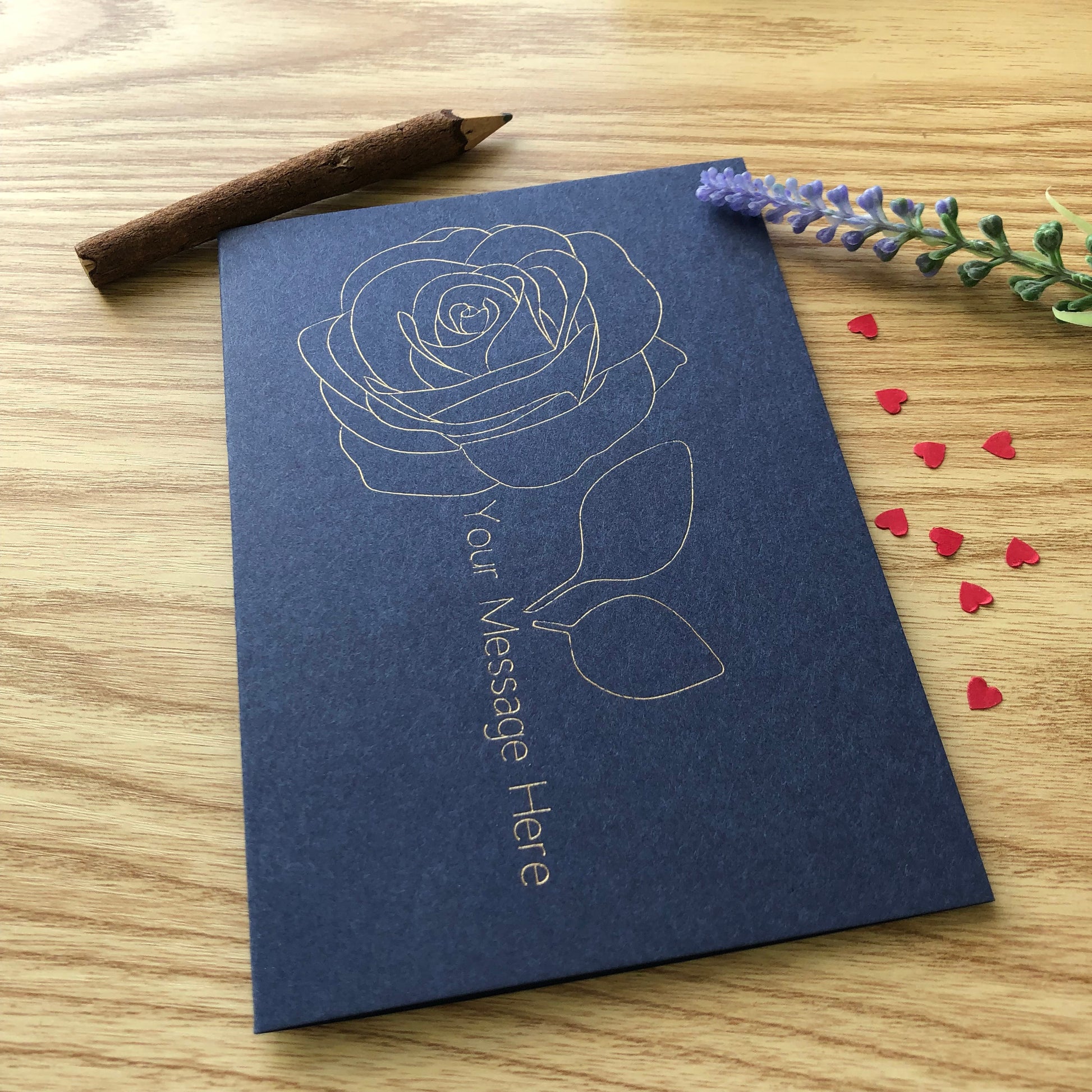 personalised June birth flower rose gold foil card