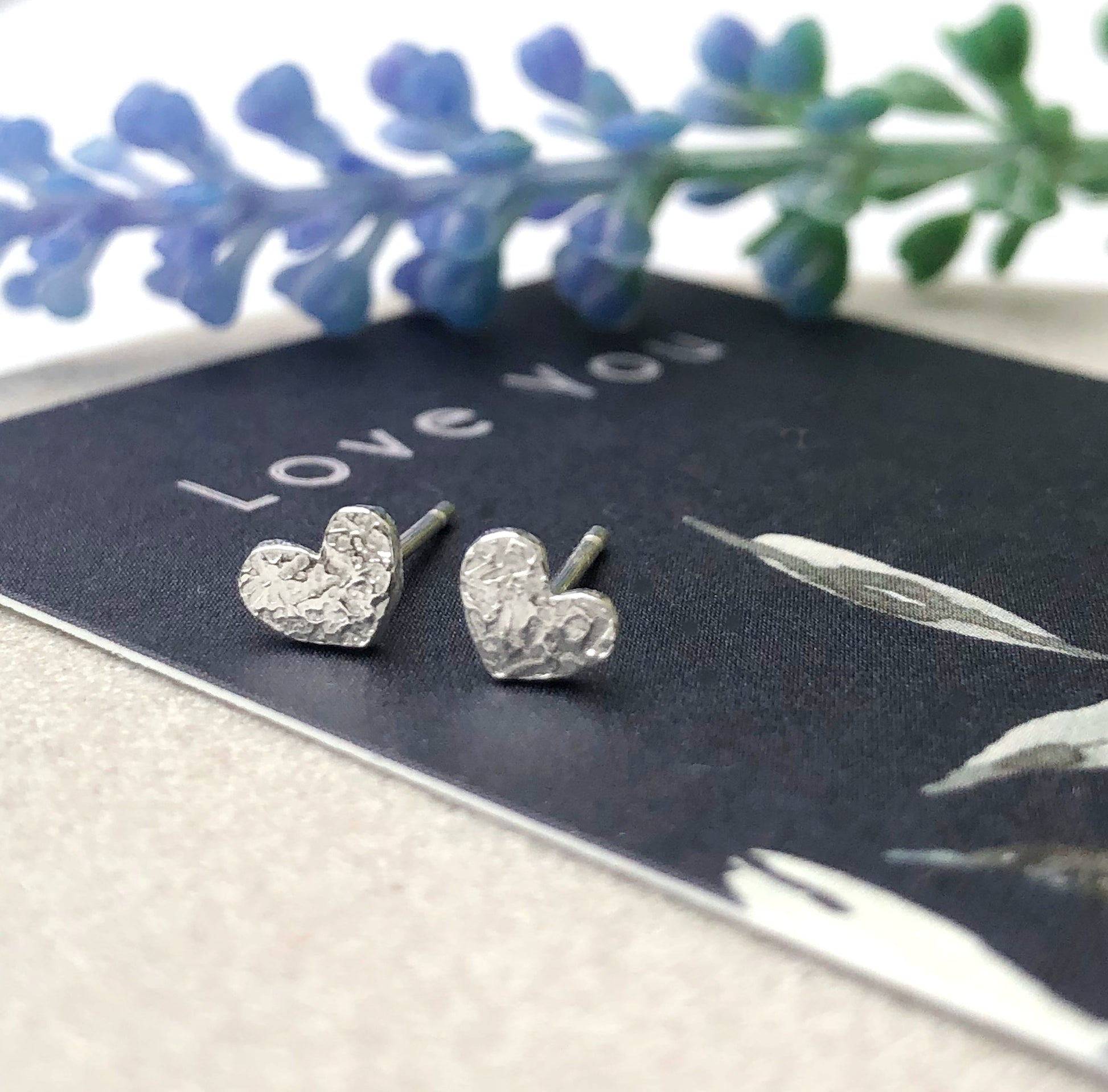 mini textured heart stud earrings with love you gift card