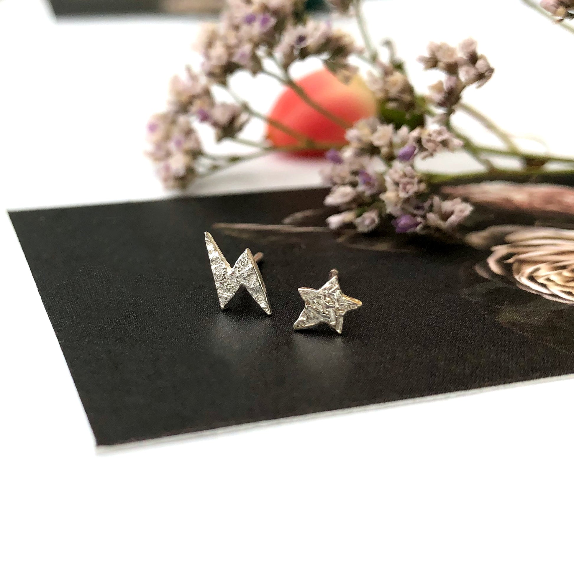 Lightning Bolt And Star Earrings Sterling Silver Mismatched Earrings