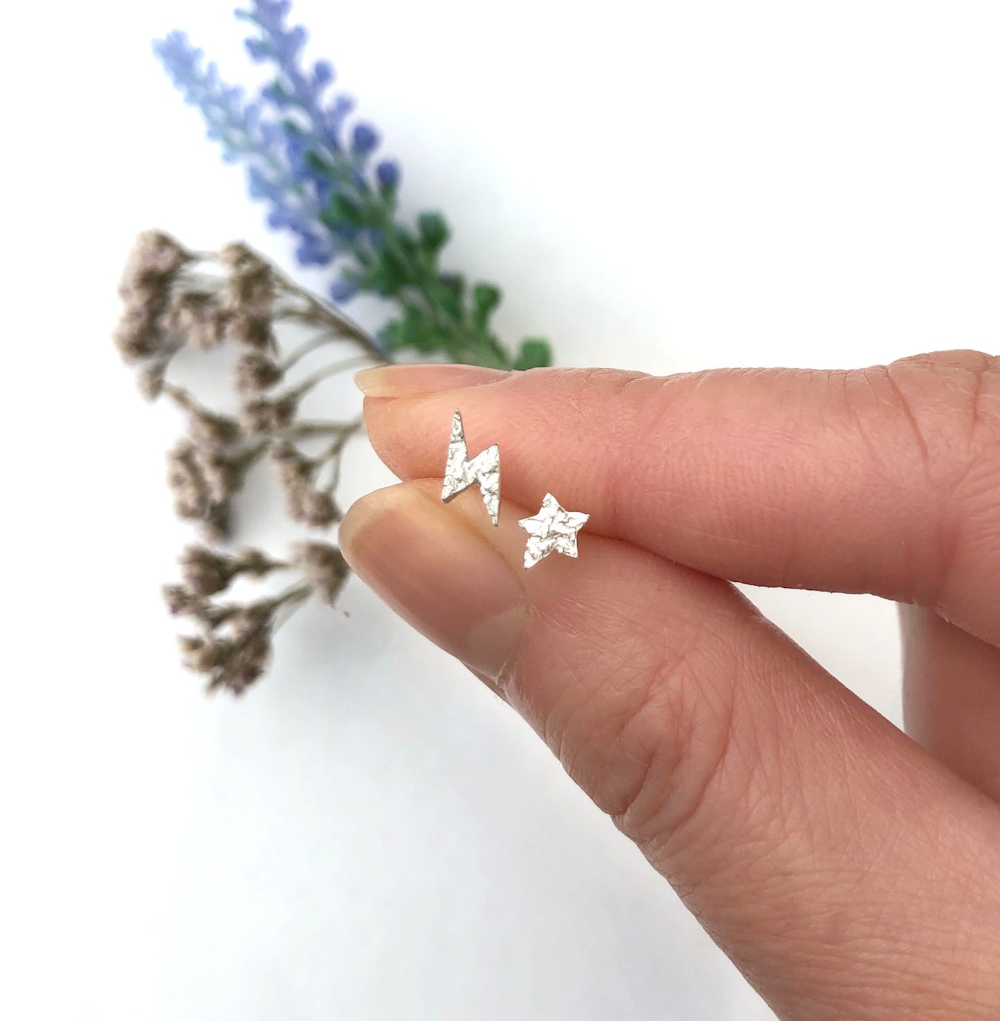 Lightning Bolt And Star Earrings, Sterling Silver Mismatched Earrings